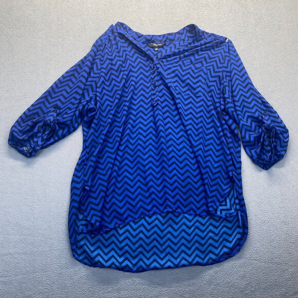 Riley+James V-neck, sheer blouse Size 3X Quarter Length Button-up Sleeve,Blue - Picture 10 of 10